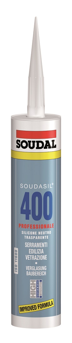 SOUDAL -  Sigillante SOUDASIL 400 silicone neutro per sigillatura di vetri - col. GRIGIO - q.ta 310 ML
